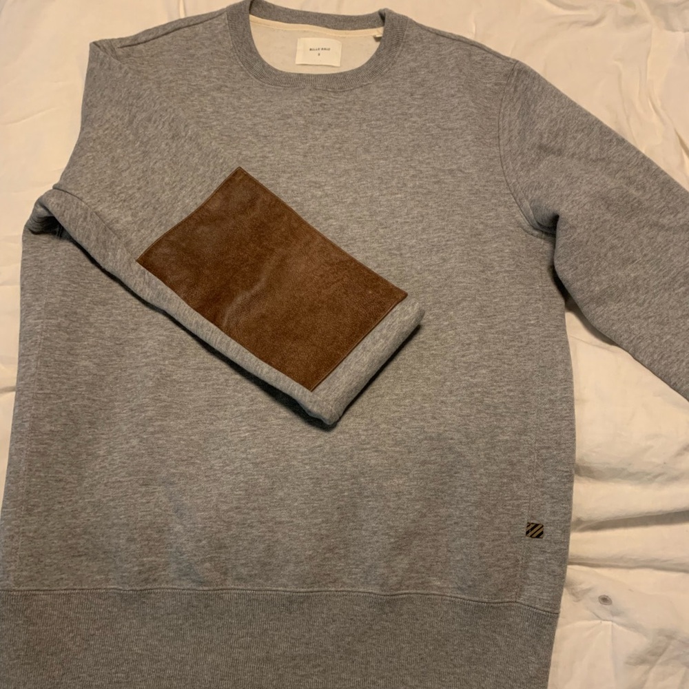 Billy Reid - Dover Men's Gray Sweater with Brown Accent.